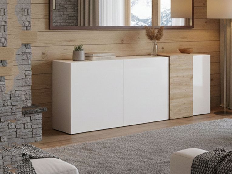 Credenza rovere nodi e bianco lucida 181x44x86h cm 3 ante - Jerry