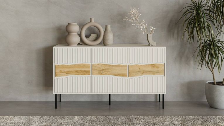 Credenza Saliceto, 144x40 h80 cm, Beige e Rovere Nodi