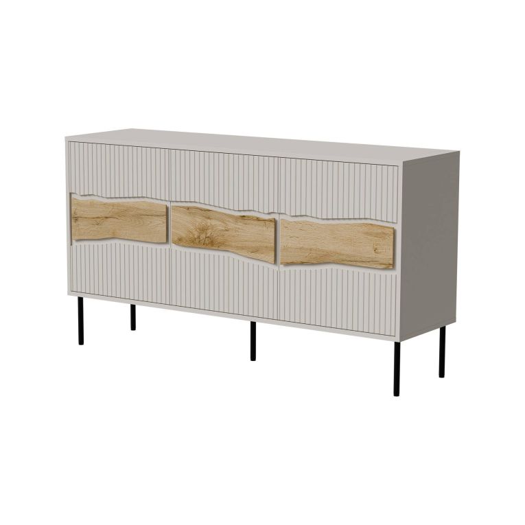 Credenza Saliceto, 144x40 h80 cm, Beige e Rovere Nodi