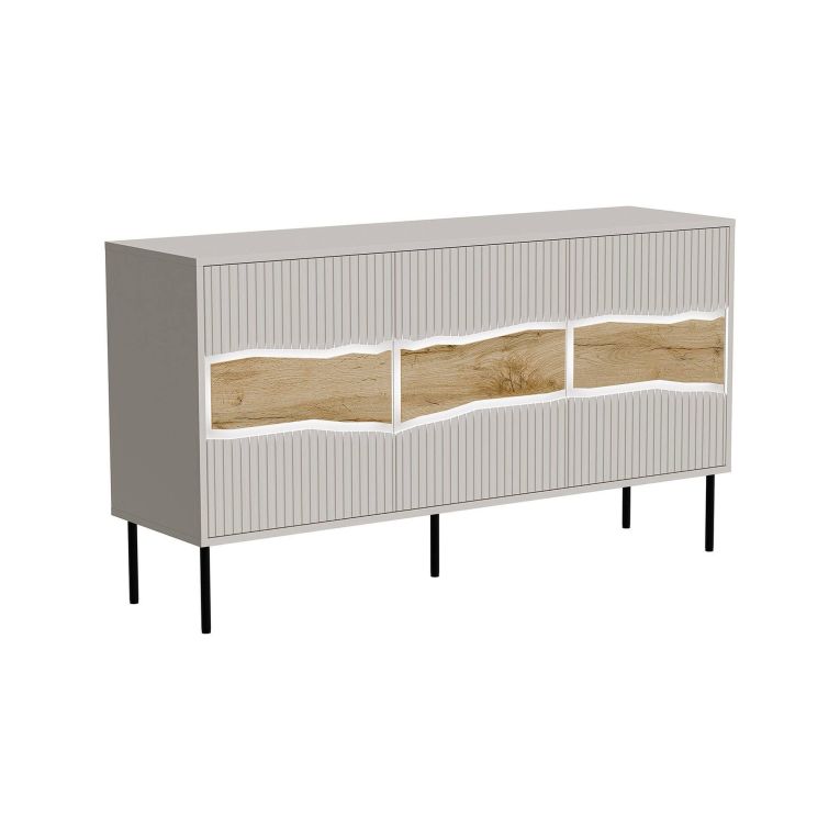 Credenza Saliceto, 144x40 h80 cm, Beige e Rovere Nodi
