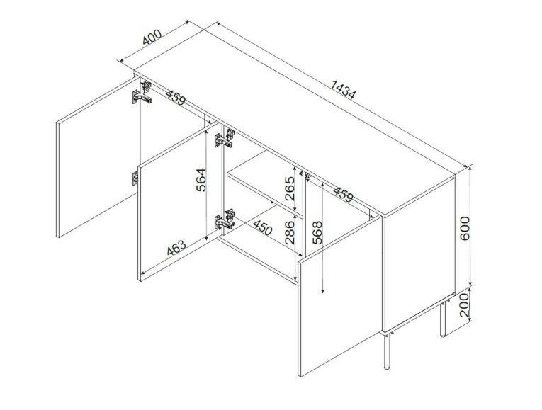 Credenza Saliceto, 144x40 h80 cm, Nero e Rovere Nodi