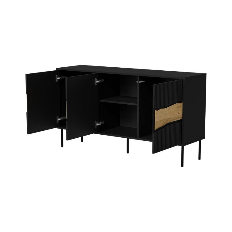 Credenza Saliceto, 144x40 h80 cm, Nero e Rovere Nodi
