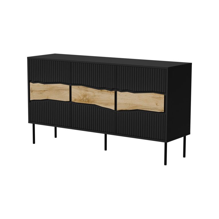 Credenza Saliceto, 144x40 h80 cm, Nero e Rovere Nodi