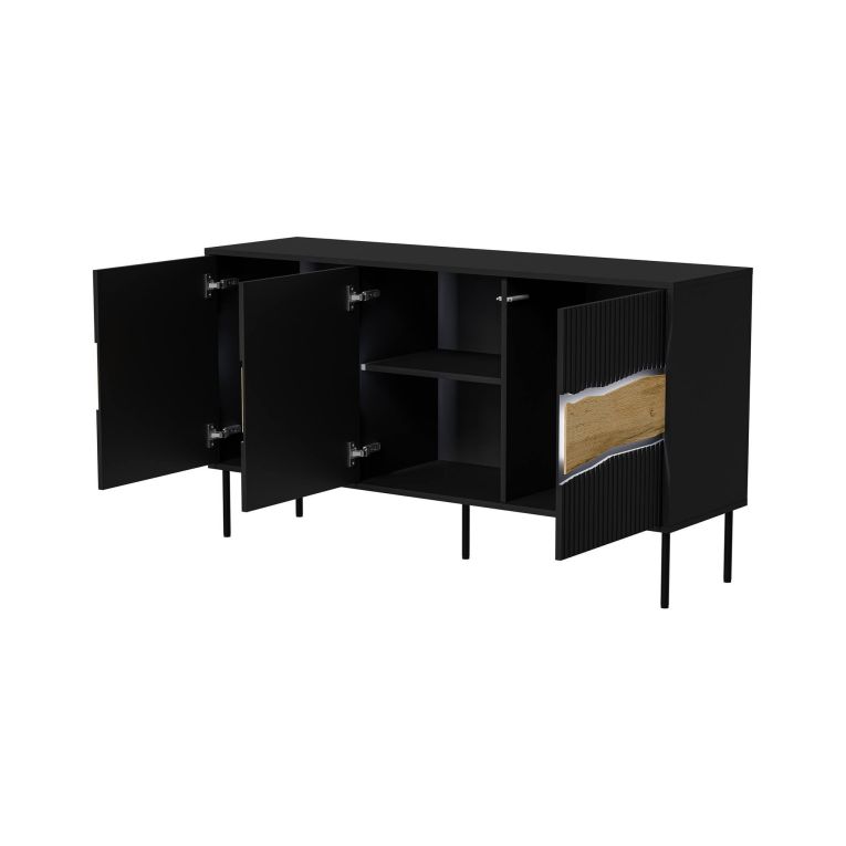 Credenza Saliceto, 144x40 h80 cm, Nero e Rovere Nodi