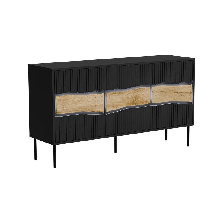 Credenza Saliceto, 144x40 h80 cm, Nero e Rovere Nodi