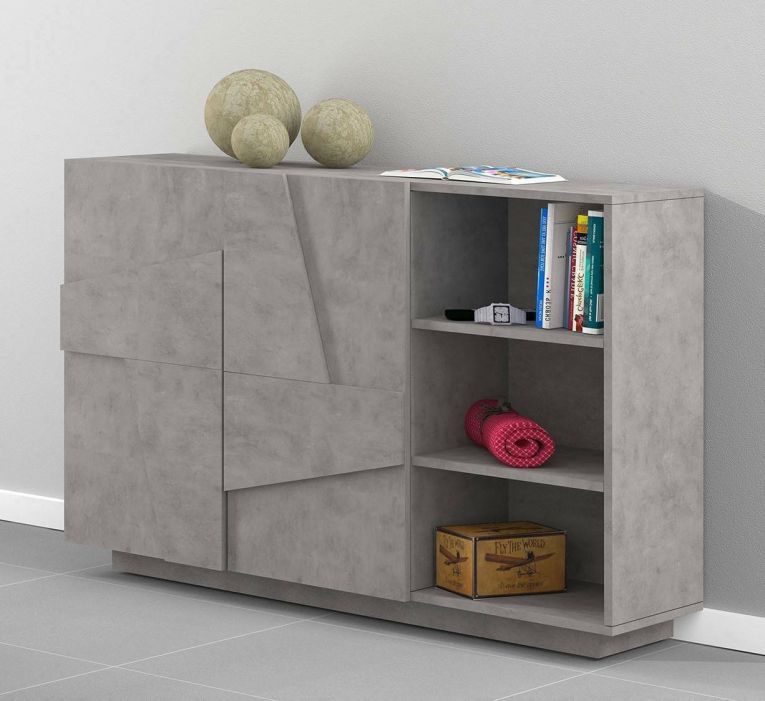 Credenza Salvo, Buffet da soggiorno multifunzione, Madia da salotto a 2 ante, 100% Made in Italy, cm 121x38h86, Cemento