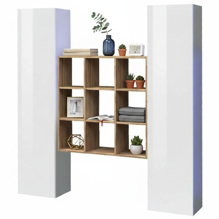 Credenza slim bianco lucida e acero 40x30x180h cm 2 ante - Acerenza