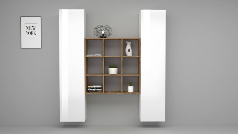 Credenza slim bianco lucida e acero 40x30x180h cm 2 ante - Acerenza