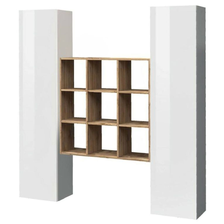 Credenza slim bianco lucida e acero 40x30x180h cm 2 ante - Acerenza