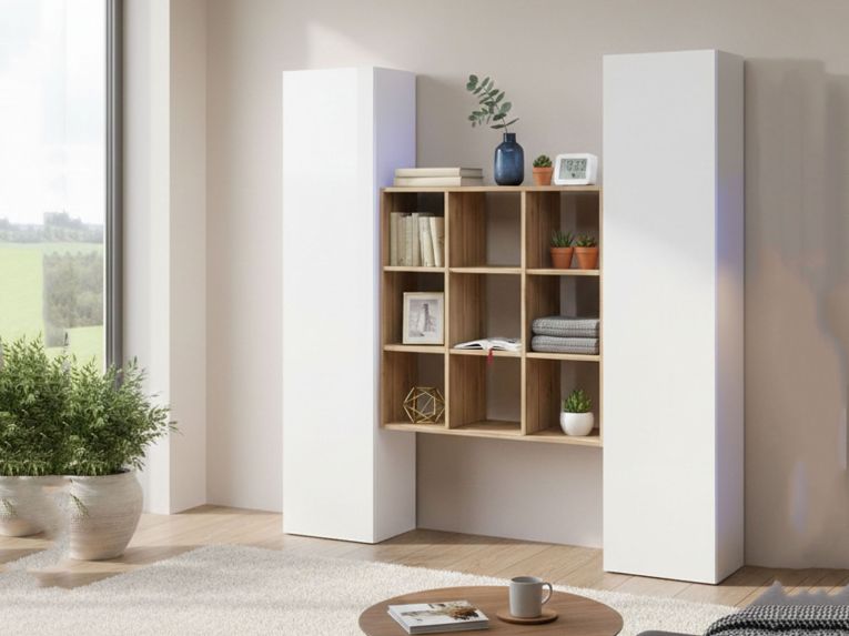Credenza slim bianco lucida e acero 40x30x180h cm 2 ante - Acerenza