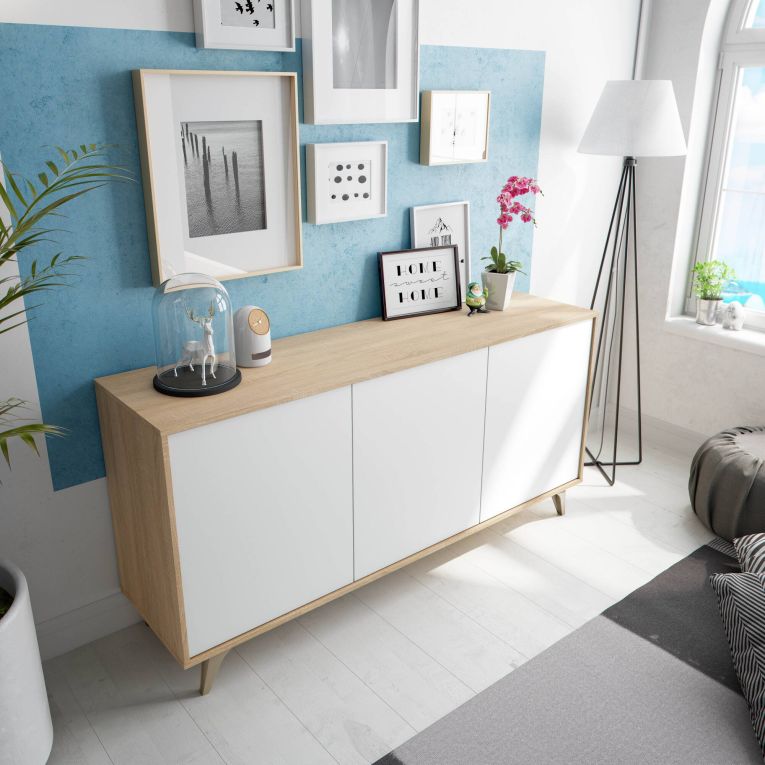 Credenza soggiorno rovere e bianca 154x41x75h cm 3 ante - Acrolorum