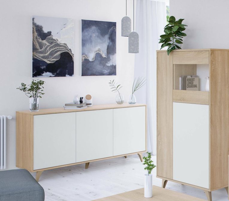 Credenza soggiorno rovere e bianca 154x41x75h cm 3 ante - Acrolorum