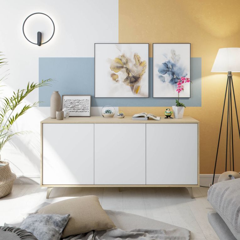 Credenza soggiorno rovere e bianca 154x41x75h cm 3 ante - Acrolorum