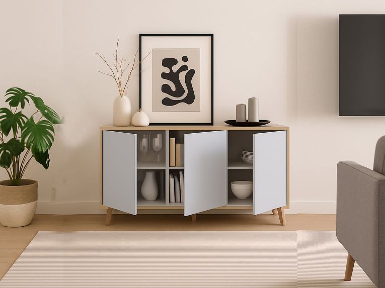 Credenza soggiorno rovere e bianca 154x41x75h cm 3 ante - Acrolorum