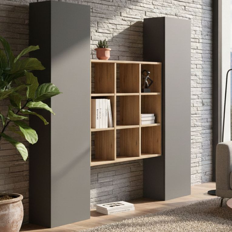 Credenza stretta antracite e acero 40x30x180h cm 2 ante - Acerenza