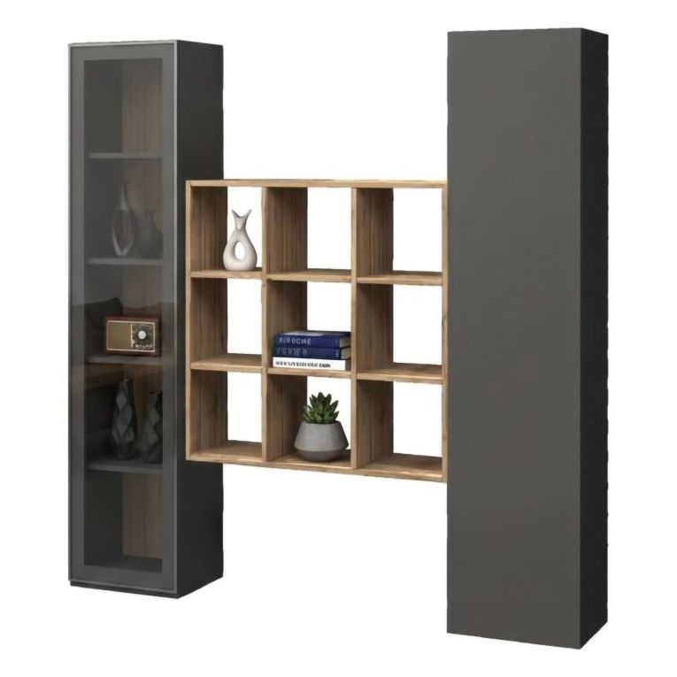Credenza stretta antracite e acero 40x30x180h cm 2 ante - Acerenza