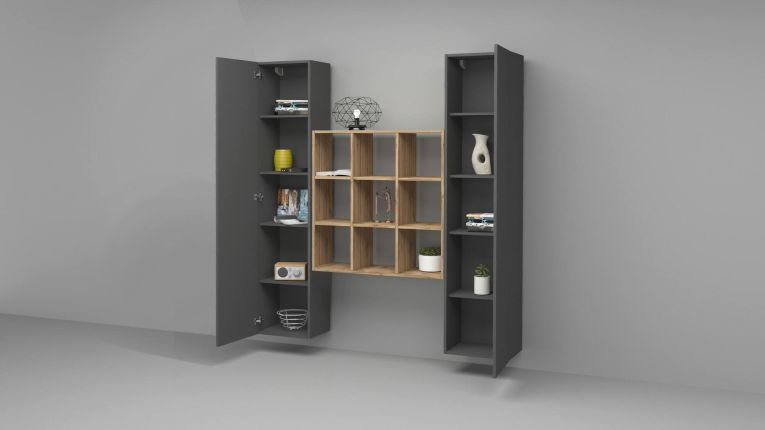 Credenza stretta antracite e acero 40x30x180h cm 2 ante - Acerenza