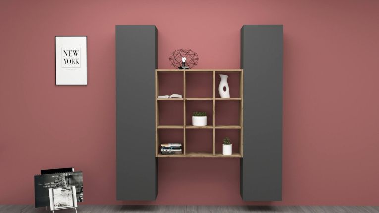 Credenza stretta antracite e acero 40x30x180h cm 2 ante - Acerenza