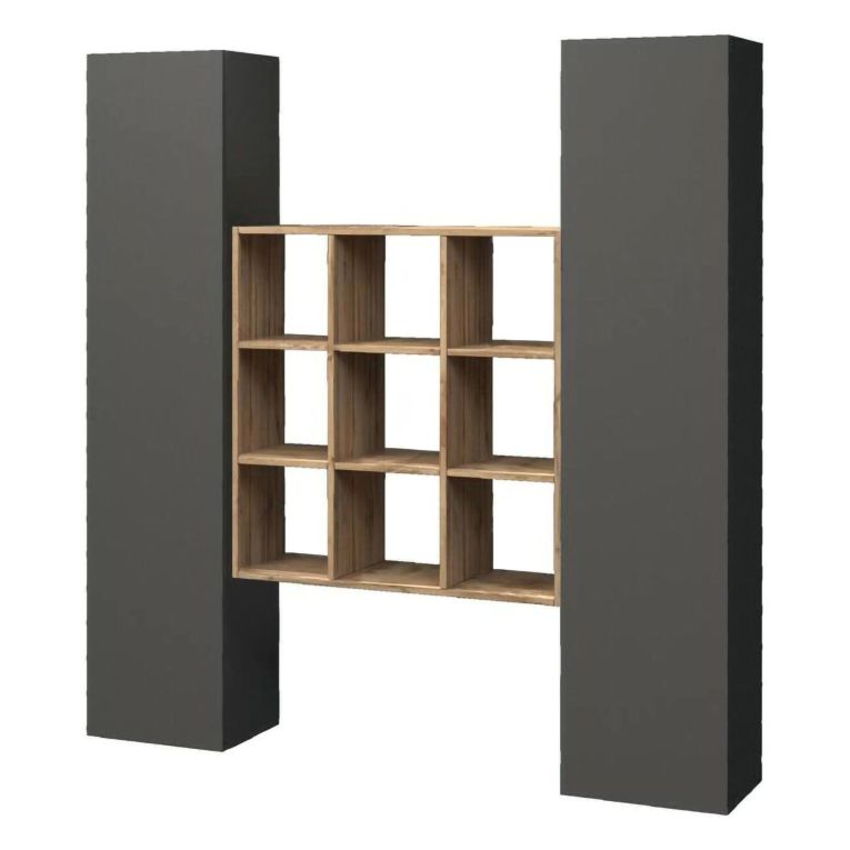 Credenza stretta antracite e acero 40x30x180h cm 2 ante - Acerenza