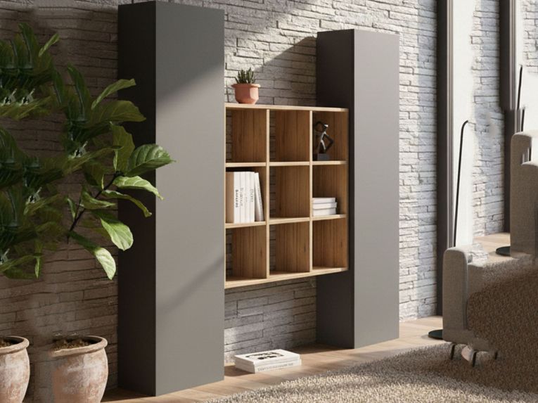 Credenza stretta antracite e acero 40x30x180h cm 2 ante - Acerenza