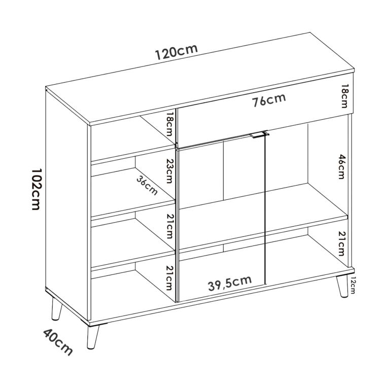 Credenza Sumbra, Buffet dispensa da soggiorno, Madia da salotto moderna a 2 ante, 120x40h102 cm, Bianco e Rovere
