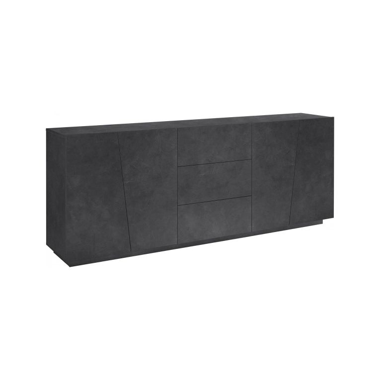 Credenza Sven, Madia da cucina a 4 ante e 3 cassetti, Buffet da soggiorno, 100% Made in Italy, cm 220x43h86, Ardesia