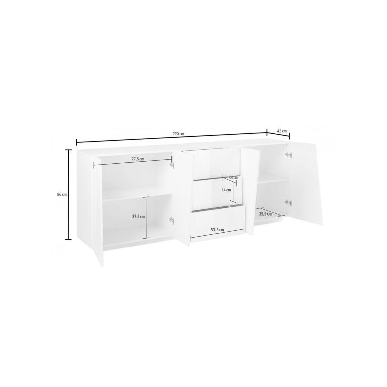 Credenza Sven, Madia da cucina a 4 ante e 3 cassetti, Buffet da soggiorno, 100% Made in Italy, cm 220x43h86, Ardesia
