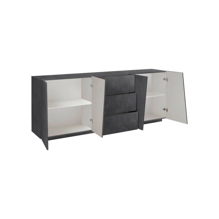 Credenza Sven, Madia da cucina a 4 ante e 3 cassetti, Buffet da soggiorno, 100% Made in Italy, cm 220x43h86, Ardesia