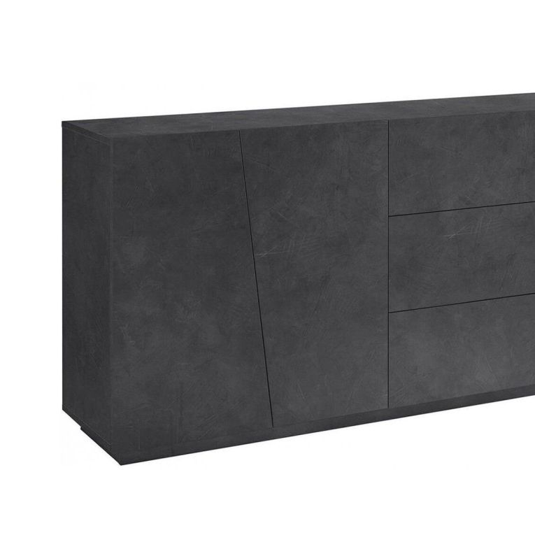 Credenza Sven, Madia da cucina a 4 ante e 3 cassetti, Buffet da soggiorno, 100% Made in Italy, cm 220x43h86, Ardesia