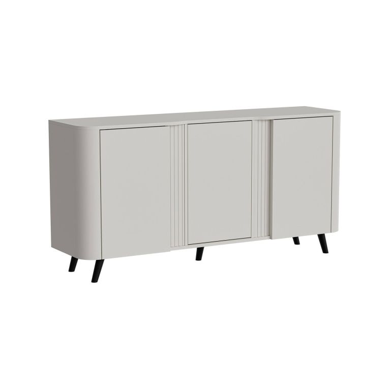 Credenza Tarouca, Madia da salotto con tre ante battenti e vani interni, Rialzata da terra, 151x42 h70 cm, Beige