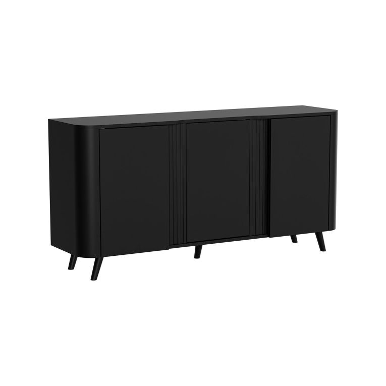 Credenza Tarouca, Madia da salotto con tre ante battenti e vani interni, Rialzata da terra, 151x42 h70 cm, Nero