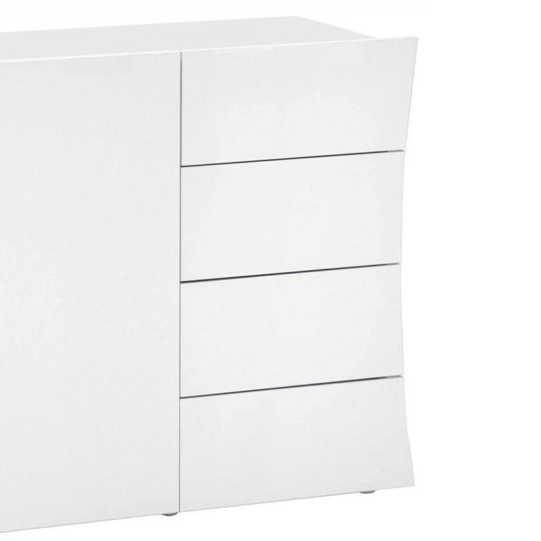 Credenza Tommaso, Madia da cucina a 2 ante e 4 cassetti, Buffet da soggiorno, 100% Made in Italy, cm 124x40h82, Bianco lucido