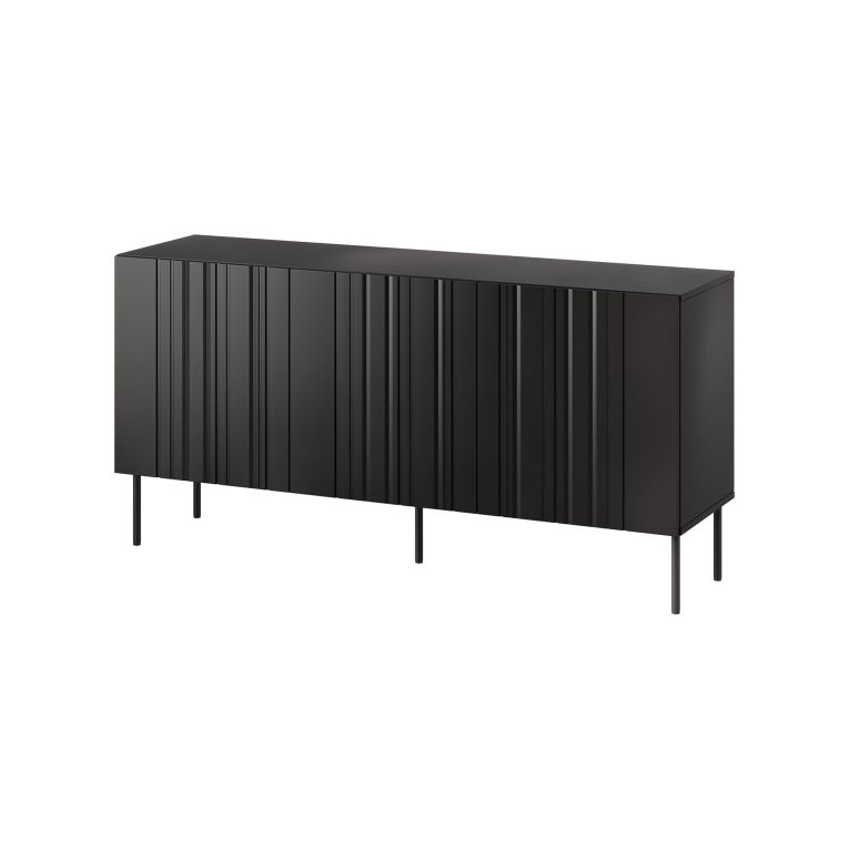 Credenza Torres, Madia da salotto con tre ante battenti e vani interni, Rialzata da terra, 151x42 h75 cm, Nero