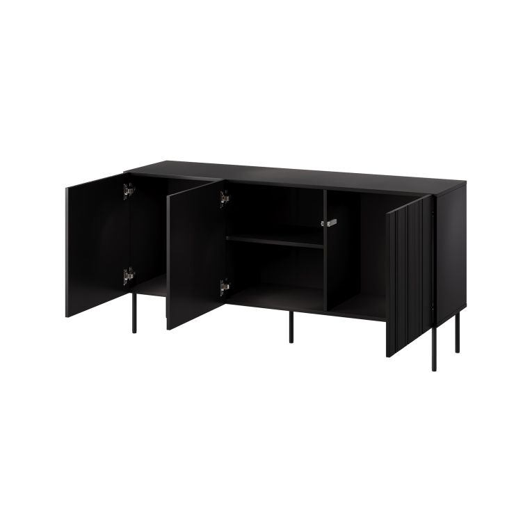 Credenza Torres, Madia da salotto con tre ante battenti e vani interni, Rialzata da terra, 151x42 h75 cm, Nero
