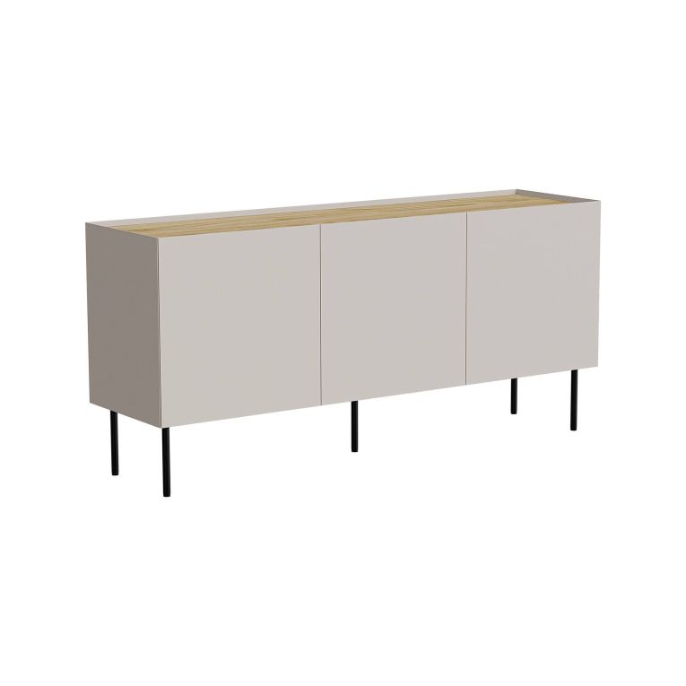 Credenza Valongo, Madia da salotto con tre ante battenti e vani interni, Rialzata da terra, 150x40 h70 cm, Beige e Rovere