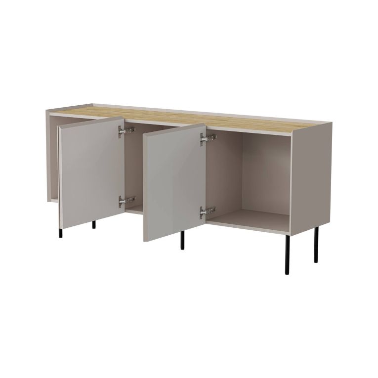 Credenza Valongo, Madia da salotto con tre ante battenti e vani interni, Rialzata da terra, 150x40 h70 cm, Beige e Rovere