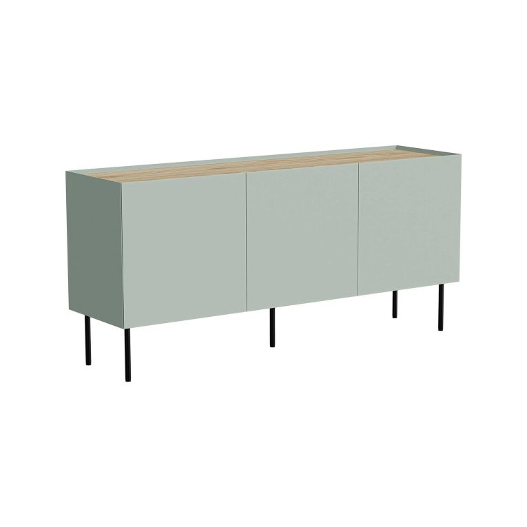 Credenza Valongo, Madia da salotto con tre ante battenti e vani interni, Rialzata da terra, 150x40 h70 cm, Verde e Rovere