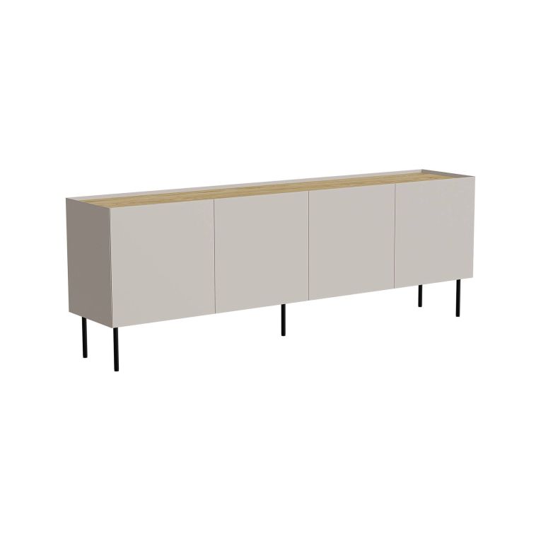 Credenza Valpacos, Madia da salotto con quattro ante battenti e vani interni, Rialzata da terra, 200x40 h70 cm, Beige e Rovere