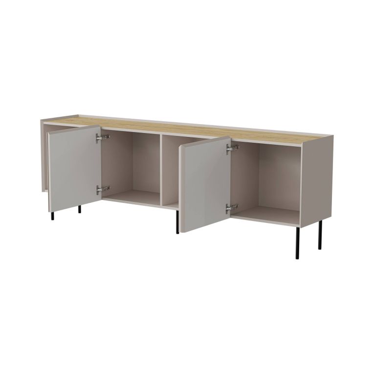 Credenza Valpacos, Madia da salotto con quattro ante battenti e vani interni, Rialzata da terra, 200x40 h70 cm, Beige e Rovere