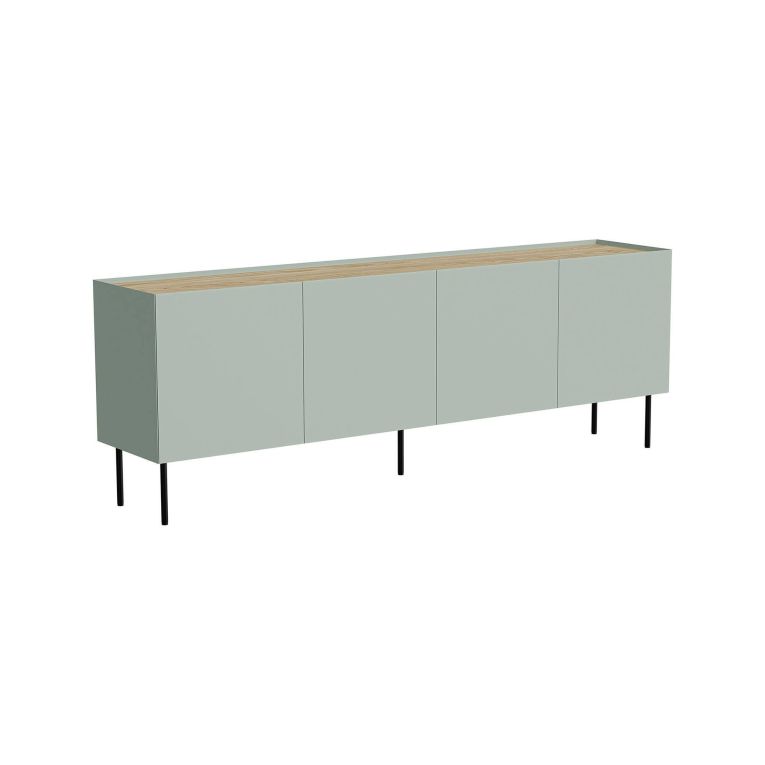 Credenza Valpacos, Madia da salotto con quattro ante battenti e vani interni, Rialzata da terra, 200x40 h70 cm, Verde e Rovere