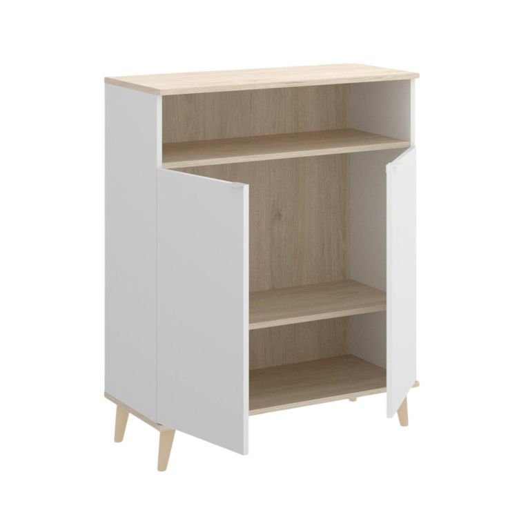 Credenza Varatella, Buffet dispensa da soggiorno, Madia da salotto moderna a 2 ante, 80x40h102 cm, Bianco e Rovere