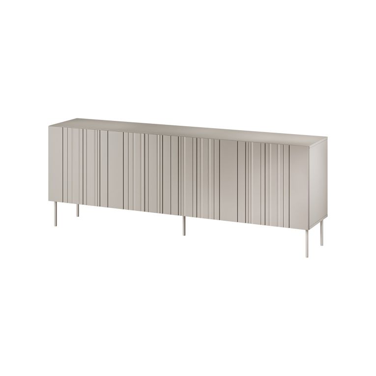 Credenza Vedras, Madia da salotto con quattro ante battenti e vani interni, Rialzata da terra, 201x42 h75 cm, Beige