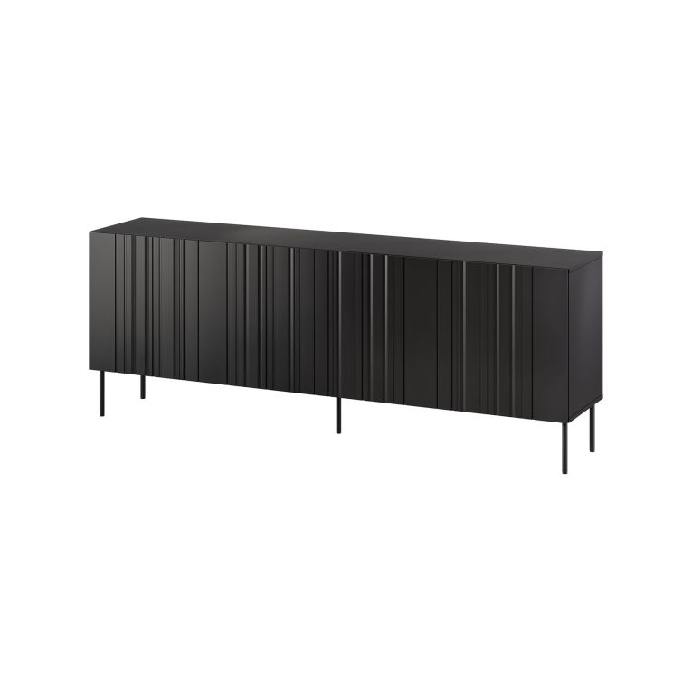Credenza Vedras, Madia da salotto con quattro ante battenti e vani interni, Rialzata da terra, 201x42 h75 cm, Nero