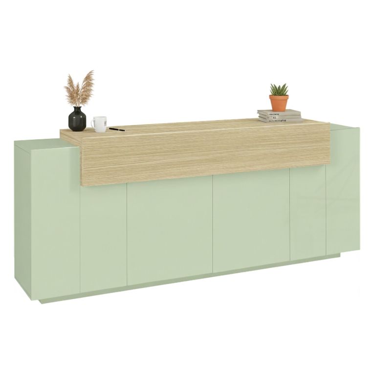 Credenza Verde 3 Ripiani Apertura Battente, a Ribalta 200x45x85.5h cm, 5 Ante - Pulfero