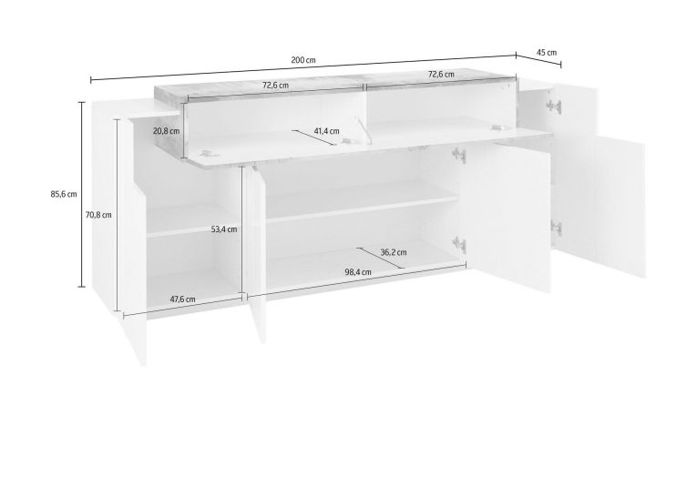 Credenza Verde 3 Ripiani Apertura Battente, a Ribalta 200x45x85.5h cm, 5 Ante - Pulfero