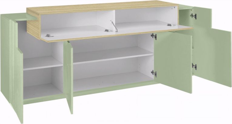 Credenza Verde 3 Ripiani Apertura Battente, a Ribalta 200x45x85.5h cm, 5 Ante - Pulfero