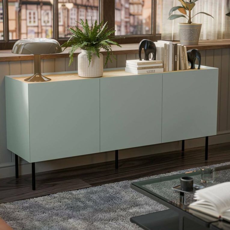 Credenza verde e rovere 150x40x70h cm 3 ante - Verrone