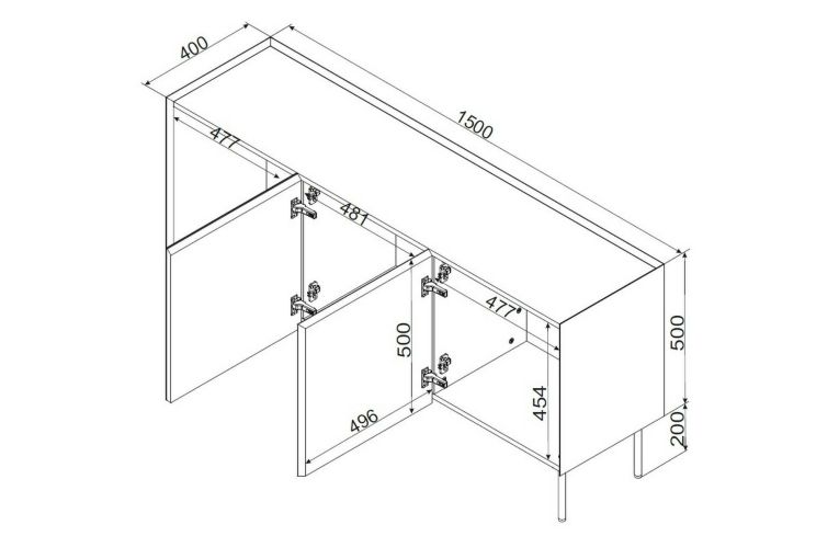 Credenza verde e rovere 150x40x70h cm 3 ante - Verrone