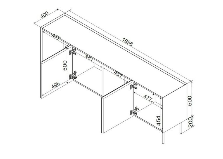 Credenza verde e rovere 200x40x70h cm 4 ante - Sagrado