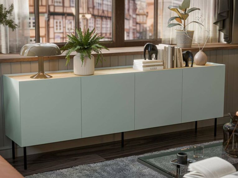 Credenza verde e rovere 200x40x70h cm 4 ante - Sagrado